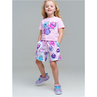 Комплект трикотажный для девочек: фуфайка (футболка), шорты