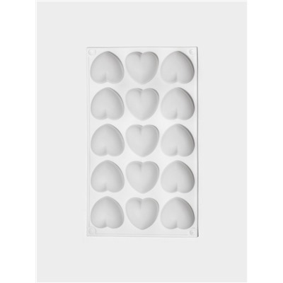 Форма для муссовых десертов и выпечки KONFINETTA «Сердца», 29.8×17.3×2.5 см, 15 ячеек (5×4.6 см), силикон, белая