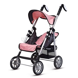 Коляска для кукол металлическая, складная, прогулочная с козырьком, с корзиной, цвет розовый, в пакете