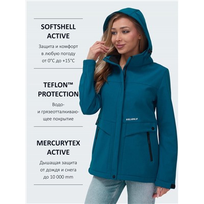 Ветровка спортивная женская с капюшоном softshell синего цвета 9566S