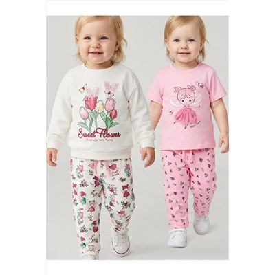 Брюки детские трикотажные для девочек, 2 пары в комплекте PLAYTODAY, 1240072