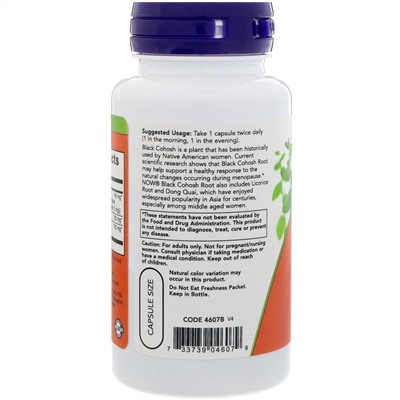 Now Foods, Корень клопогона кистевидного, 80 мг, 90 растительных капсул