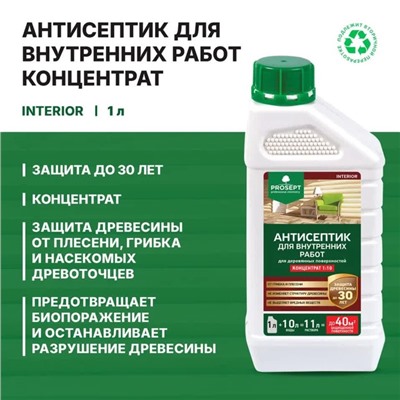 Антисептик для внутренних работ Prosept Interior, концентрат, 1л