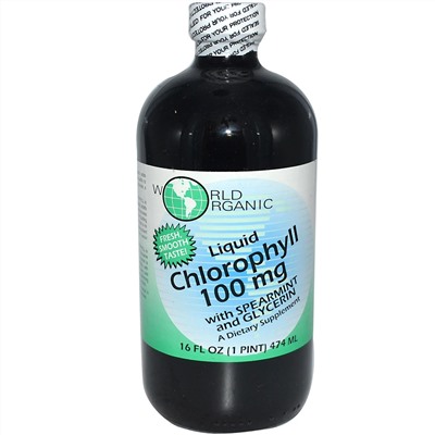 World Organic, жидкий хлорофилл с мятой и глицерином, 100 мг, 474 мл (16 жидк. унций)