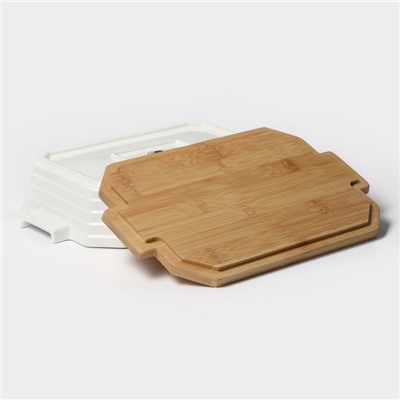 Форма для запекания BellaTenero, 1.6 л, 31×19×7.5 см, с бамбуковой крышкой, керамика, белая