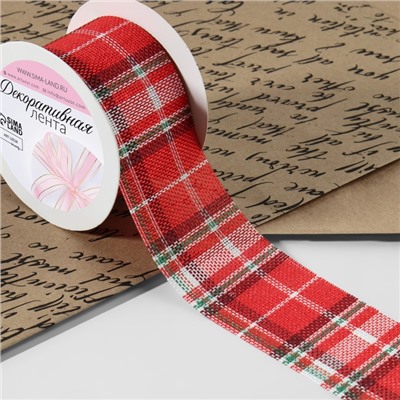 Лента текстильная «Клетка», 50 мм, 4.5±0.5 м, красная, белая