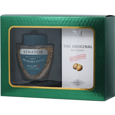 SENATOR. Набор кофе Jamaica Blue и молочный шоколад с фундуком 85 гр. карт.упаковка