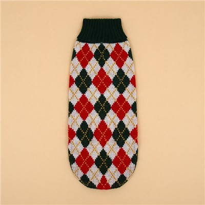 Свитер для животных «Шахматы», размер 2XL, ДС 34, ОШ 34, ОГ 32-51 см, зелёный