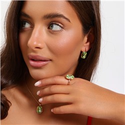 Комплект ювелирной бижутерии коллекция "Дубай" серьги, кулон и кольцо 18 р, покрытие позолота, вставка: искусственный кристалл, цвет: зеленый, арт.314.860-18