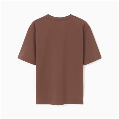 Футболка женская оверсайз с нашивкой MINAKU: One Most Brand, коричневая, размер 46
