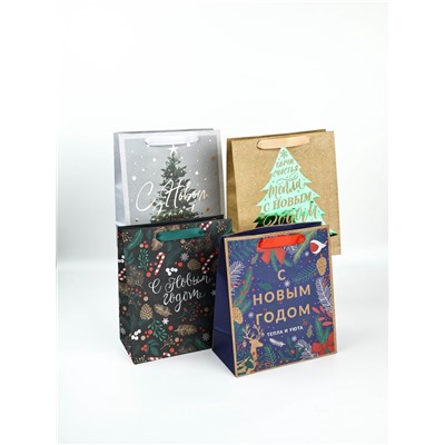 Набор пакетов подарочных новогодних «Еловый лес», 4 шт., 27×23×11.5 см