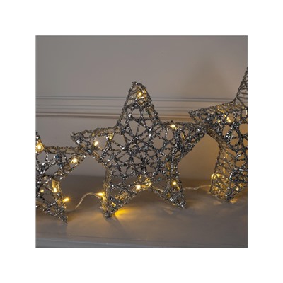Светодиодная фигура «Звёзды серебристые» 20, 25, 30 см, металл, 220 В, свечение тёплое белое