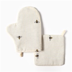 Кухонный набор Доляна «Пчёлки»: варежка 20×27 см, прихватка 19×19 см, рогожка 164 г/м², 100% хлопок