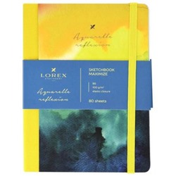 Скетчбук B6 80л твердая обложка на резинке "MAXIMIZE AQUARELLE REFLEXION" 100 г/м2 soft touch фольга LXSBMB6-AQR LOREX