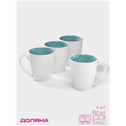 Кружки Доляна «Палитра», 350 мл, 4 шт., фарфор, белые, бирюзовые