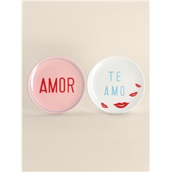 Тарелки SL Home «Уроки испанского: Amor - Te amo», d=22 см, набор 2 шт., фарфор, белые, розовые