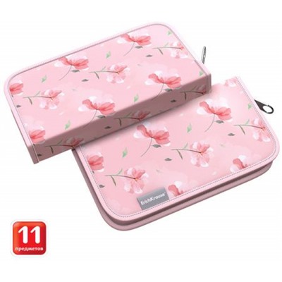 Пенал 2-х ств. 205х110х25 мм Peachy Flowers 60216 с наполнением ErichKrause