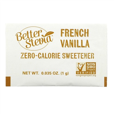 Now Foods, стевия BetterStevia, сахарозаменитель с нулевой калорийностью, французская ваниль, 75 пакетиков по 1 г в каждом