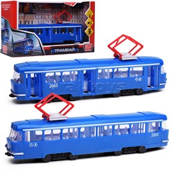 Модель пластик Трамвай 24 см. (свет-звук , двери, синий) в коробке