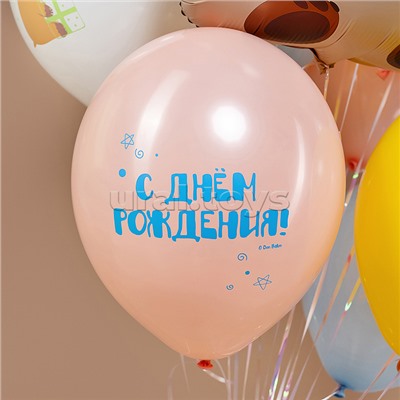 Шар (12''/30 см) Капибары, С Днем Рождения!, Ассорти, пастель, 2 ст, 25 шт.