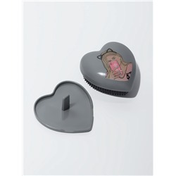 Расчёска массажная «Сердце», складная, 8.5×8.5 см, серая