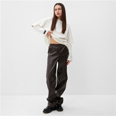 Брюки женские кожаные MIST Base, размер 48, коричневые