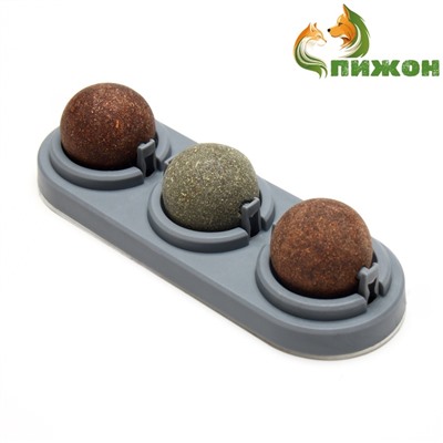 Игрушка для кошек из кошачьей мяты «Вращающиеся шарики» на основании,14×6 см, серая