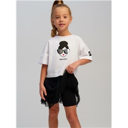 Комплект трикотажный для девочек: фуфайка (футболка), юбка-шорты