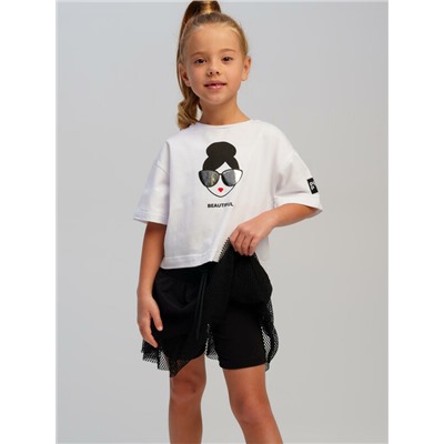 Комплект трикотажный для девочек: фуфайка (футболка), юбка-шорты