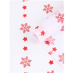 Бумага новогодняя упаковочная тишью «Снежинки со звездами», 50×66 см