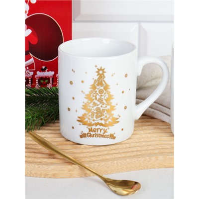 Набор кружек новогодних 4 предмета,кружки и ложки в п/у / H-3045 /уп 36/