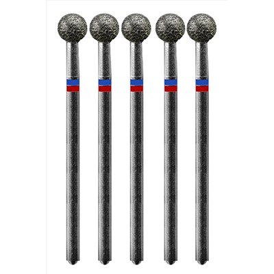 Manita Professional Фреза алмазная шар для аппаратного маникюра 866.104.001.048.050 ФАШ-5,0MC, сине-красные насечки, ø 5 мм, 5 шт. KRISTALLER, 1231201