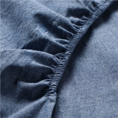 Простыня на резинке 1.5-спальная «Этель» Denim, 160×200+25 см, синяя, жатый хлопок