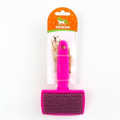 Пуходерка средняя, 9×15.5 с, мягкая, с закругленными зубьями, пластик, розовая