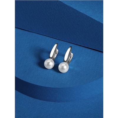 Серьги из серебра с имитированным жемчугом родированные 925 пробы 2-588р1005