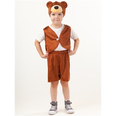 Карнавальный костюм «Медведь Потапик», жилет, шорты, шапка, размер 110-56