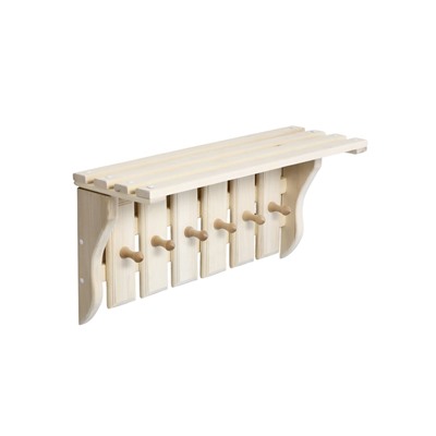 Полка - вешалка для бани и сауны, липа, 61.5×31.5×21.5 см, 6 крючков
