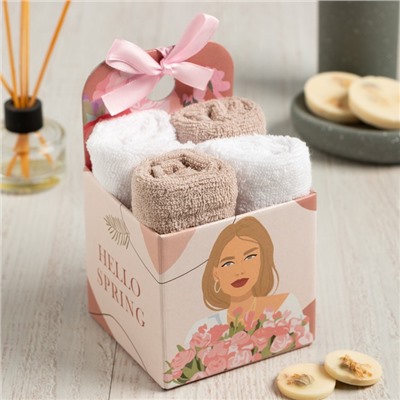 Салфетки махровые декоративные «Этель» Spring, 4 шт., 30×30 см, хлопок 100%, бежевые/белые