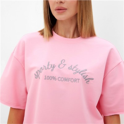 Костюм женский (футболка, шорты) MINAKU: SPORTY & STYLISH, светло-розовый, размер 44