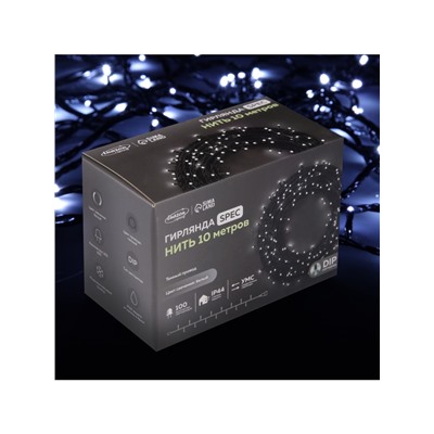 Гирлянда «Нить» 10 м, IP44, УМС, тёмная нить, 100 LED, свечение белое, 220 В