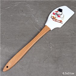 Лопатка кулинарная силиконовая 31х6,5 см с деревянной ручкой / H-211 /уп 130/ Новогодняя/ 0,071/ 0,044