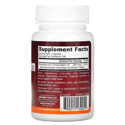 Jarrow Formulas, хром GTF, 200 мкг, 100 капсул