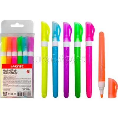 Набор маркеров-выделителей "Sirius" (06 цв - желт, зел, оранж, роз, сирен, голуб) круглый корпус, колпачок с клипом, скошенный наконечник, ширина линии 1-4 мм,