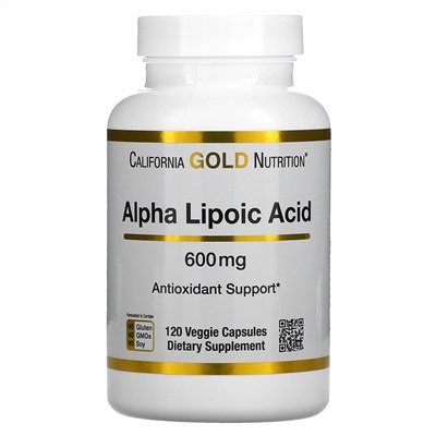 California Gold Nutrition, альфа-липоевая кислота, 600 мг, 120 растительных капсул