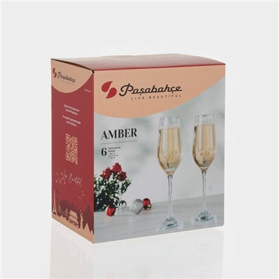 Бокалы для шампанскогоPaşabahçe Amber, 200 мл, набор 6 шт., стекло, прозрачные