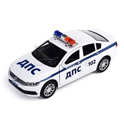 Машина металл. Volkswagen Passat "Полиция" 12 см, (откр. двер, багаж, белый) инер, в коробке