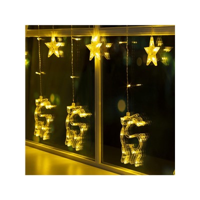 Гирлянда «Бахрома» 2.4×0.9 м с насадками «Олень», IP20, прозрачная нить, 138 LED, свечение тёплое белое, 8 режимов, 220 В