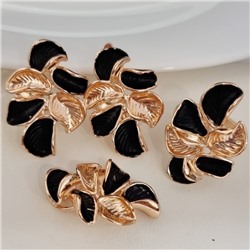 Комплект ювелирной бижутерии коллекция "Дубай" серьги, кулон и кольцо 20 р, покрытие позолота, вставка: матовая эмаль, цвет: черный, арт.313.169-20