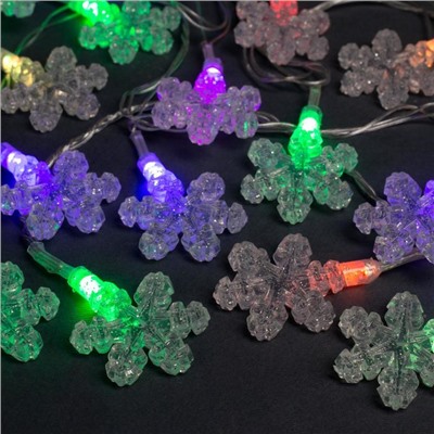УЦЕНКА Гирлянда «Нить» 5 м с насадками «Снежинки», IP20, прозрачная нить, 20 LED, свечение мульти (RG/RB), мигание, 220 В