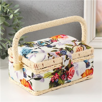 Шкатулка для рукоделия и шитья «Птицы в розовом саду», хранение ниток, иголок, мелочи, 18×12×9.5 см